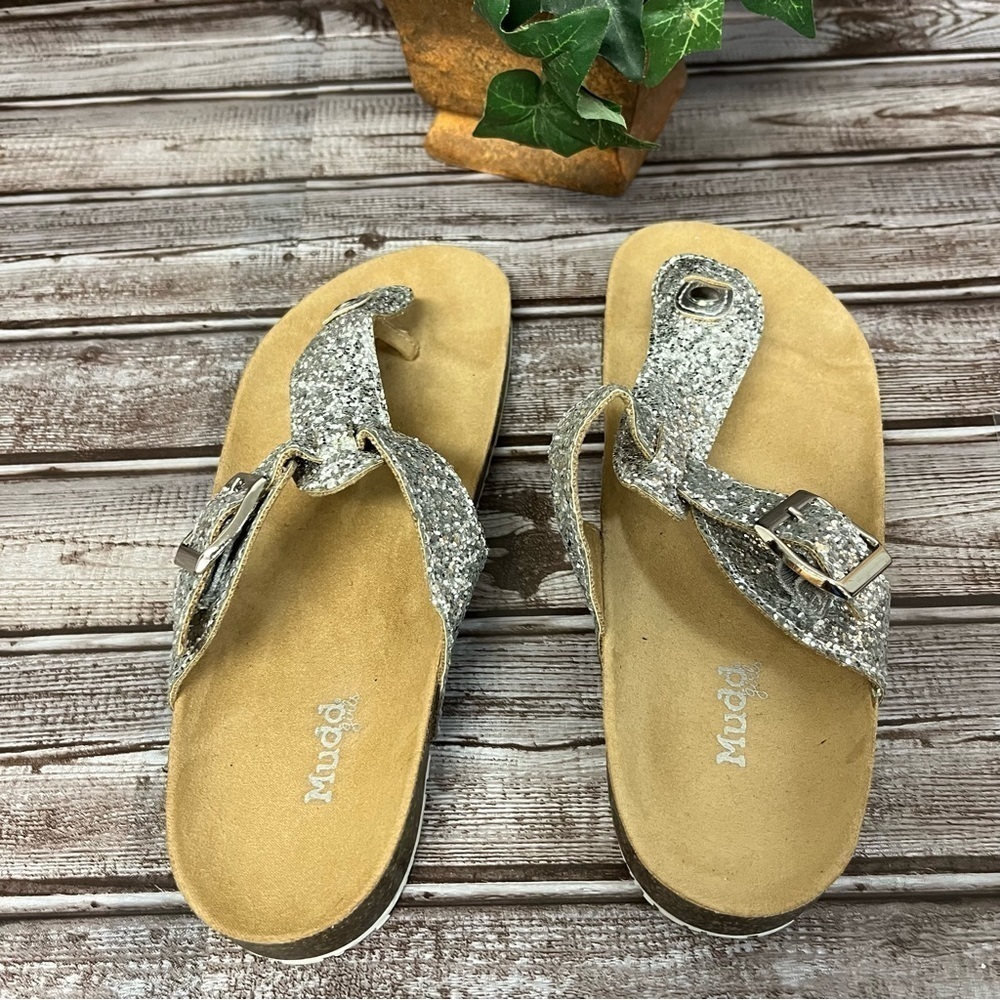 Mudd Silver Glitter Thong Sandal Big Girl size 5 Women’s size 7 - Picture 5 of 13
